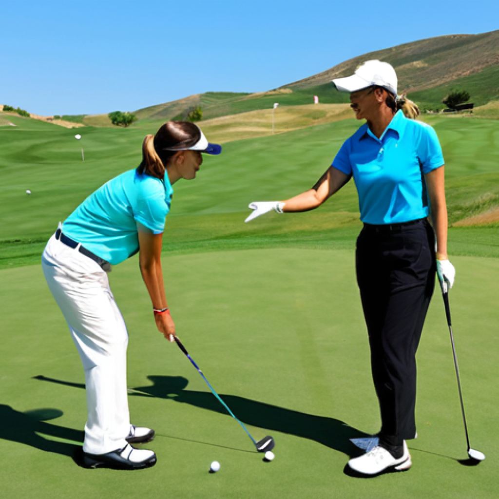 골프코치의 워라밸 유지 방법 - **

"A professional female golf instructor demonstrating a swing to a student on a sunny golf course...