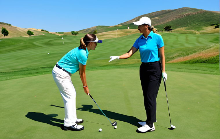 골프코치의 워라밸 유지 방법 - **

"A professional female golf instructor demonstrating a swing to a student on a sunny golf course...