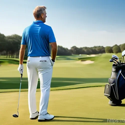 골프 레슨 후 고객 피드백 활용 - **Prompt:** A dynamic, realistic photograph of a male golf coach, approximately 40s-50s, dressed in ...