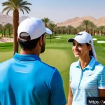 골프 프로로서의 자긍심 키우는 법 - A professional golf coach attentively listening to a diverse group of Arab male and female golfers w...