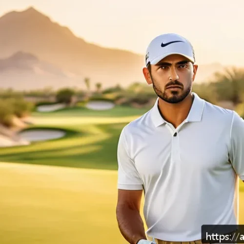골프 실습에서의 학습 목표 설정 - A focused Arab male golfer practicing on a lush golf course at sunrise, wearing a traditional white ...